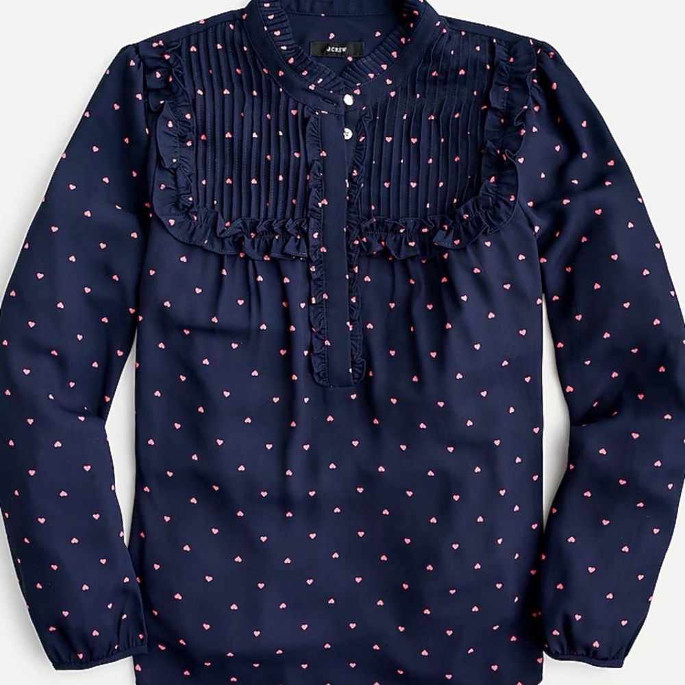 NWT J Crew Ruffle popover top in mini hearts - Size XL